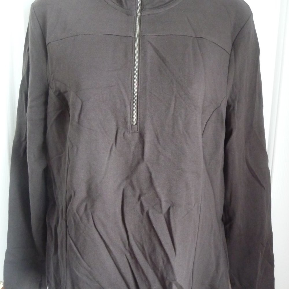 Talbots M P NWT $68 Jacket Top Cotton Modal Brown Partial Zip Front Long Sleeves